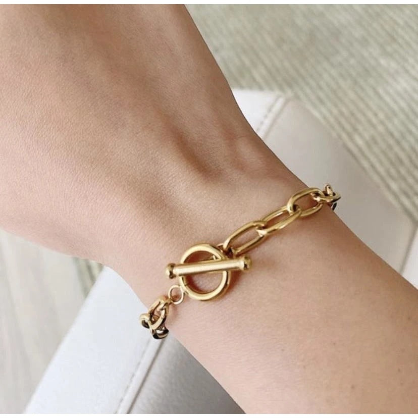 5pcs Fashion Classic Gold Bracelet Paper Clip Bracelet Ot Ring Gold Plated Stainless Steel Oval Chain Bracelet Women