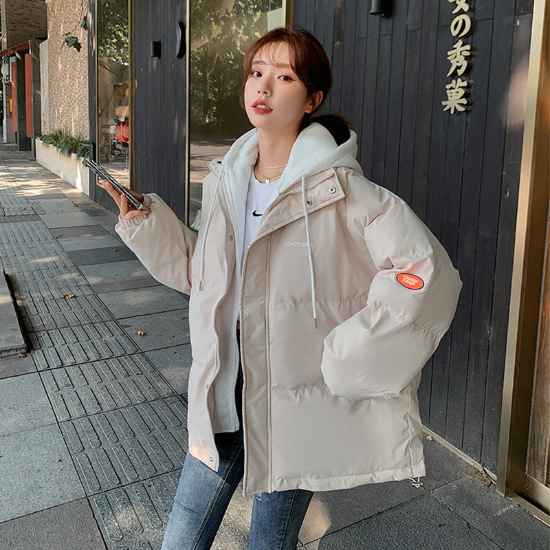 Winter Down Padded Jacket Women's New Large Size Hooded Padded Jacket  Version Fake Two Loose Padded Coat Tide