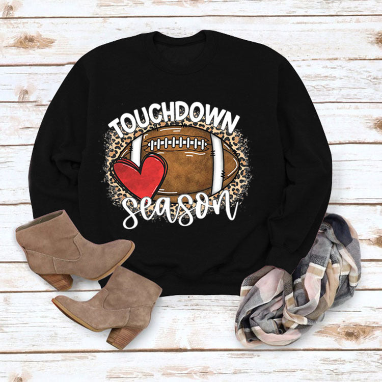 Simple Pullover Round Neck Top T-Shirt Touchdown Printed Loose Hoodie