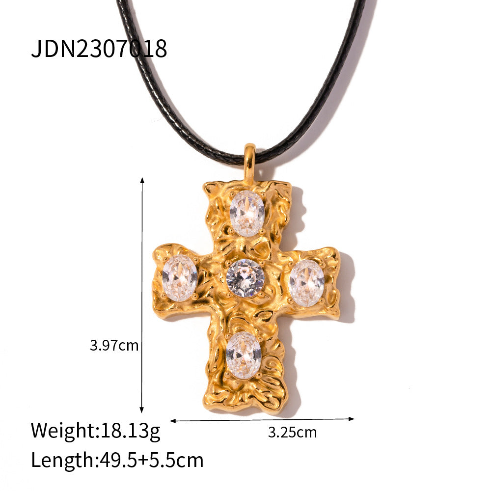 5 pcs Popular Necklace 18K Gold Plated Stainless Steel Cross Combination Pendant Necklace For Women