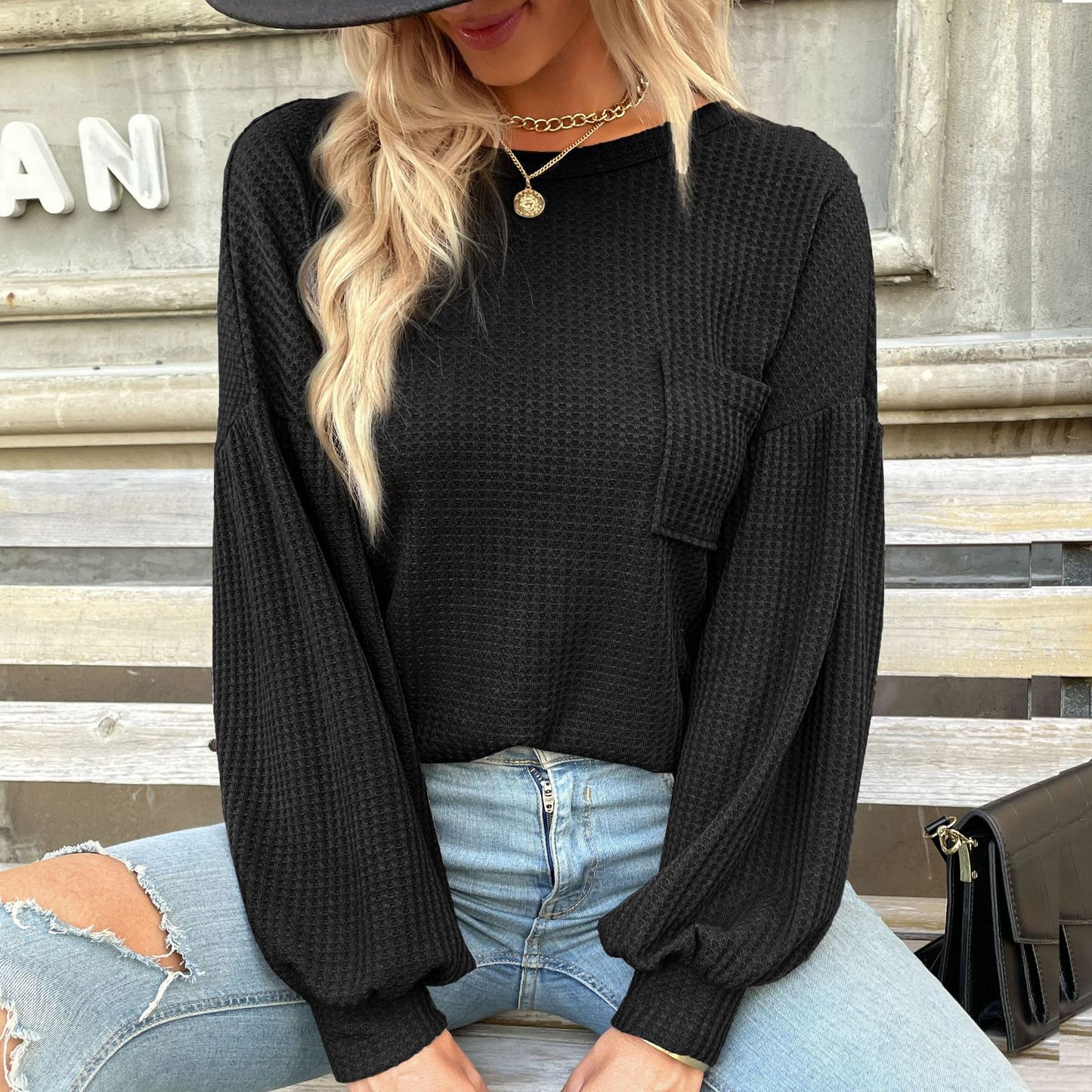 Autumn New Long-Sleeved Top Halter Hollow Knitwear Women