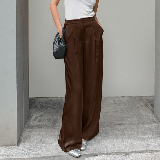 Brown Imitation Acetate Ding Retro Sense Straight Leg Casual Dress Pants New Spring Fashion Pants