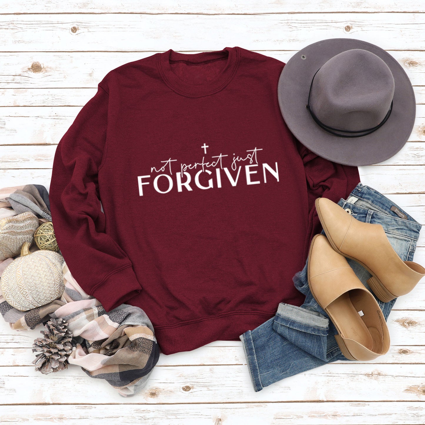 Not Perfect Just Forgiven Fashion Plus Size Long-Sleeved Crew-Neck Hoodie