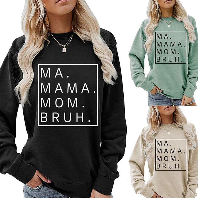 Ma Mama Mom Bruh Letter Loose Fall/Winter Base Long-Sleeved Plus Size Hoodie