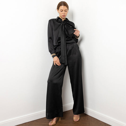 Lapel Long Sleeve High Waist Wide Leg Pants Two-Piece Suit Autumn And Winter New Fashion Woman