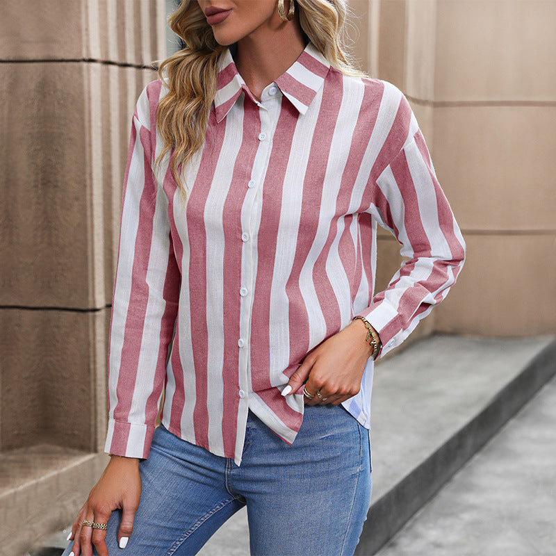 Autumn Women's New Cardigan Long-Sleeved Commuter Striped Shirt