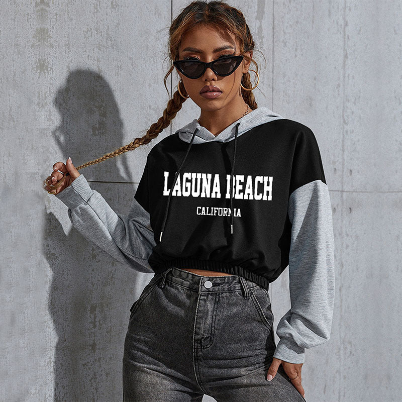 Autumn Casual Letter Hoodie Top Women's Short Hoodie