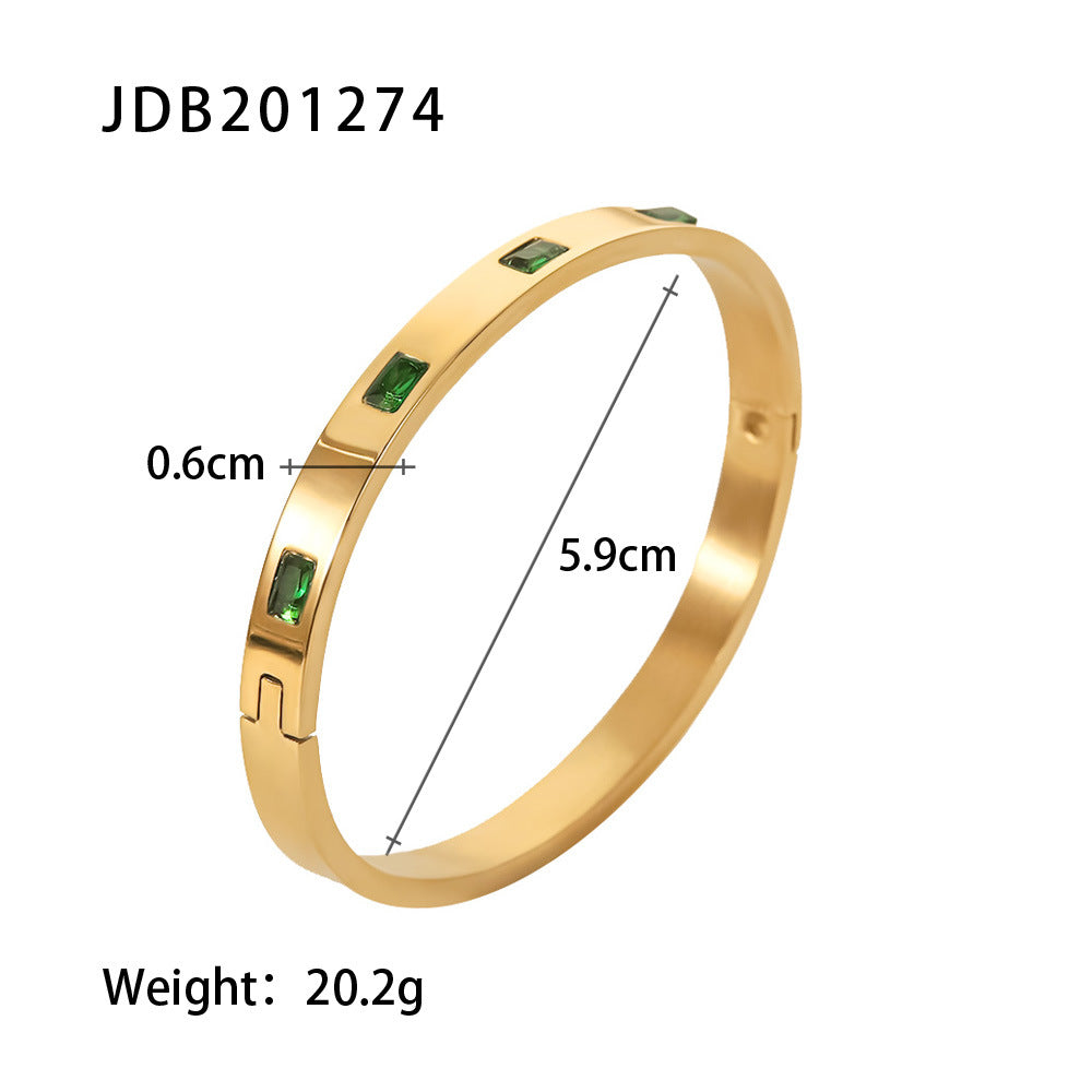 5pcs Titanium Steel Women's Bracelet 18K Gold Stainless Steel Vacuum Plating Inlaid Green Rectangular Zircon Bracelet