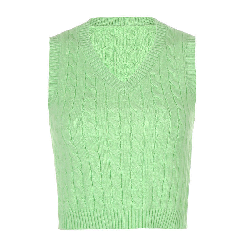 Spring And Autumn Solid Color Temperament Commuter Pullover V-Neck Knit Vest Sleeveless Sweater