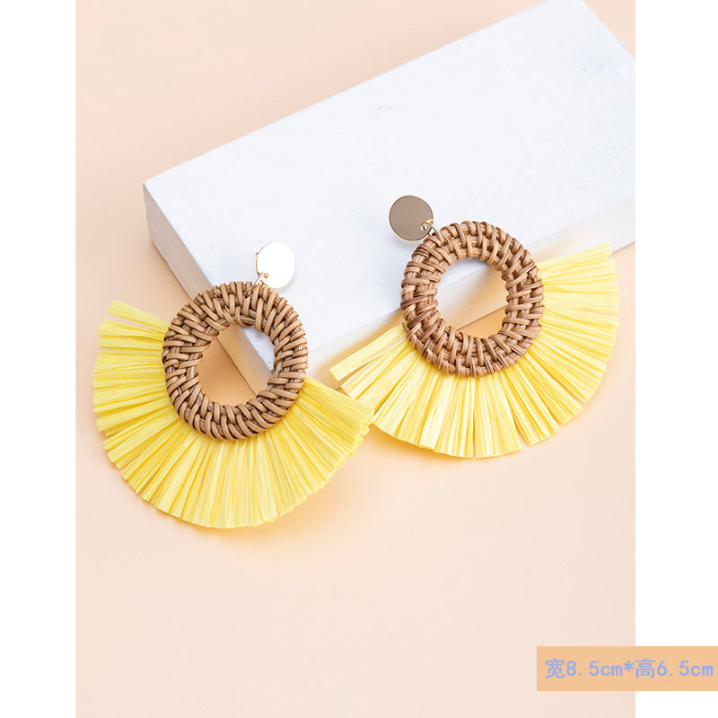 5 pairs Holiday Rattan Earrings For Women Spring And Summer Raffia Woven Earrings Temperament Earrings