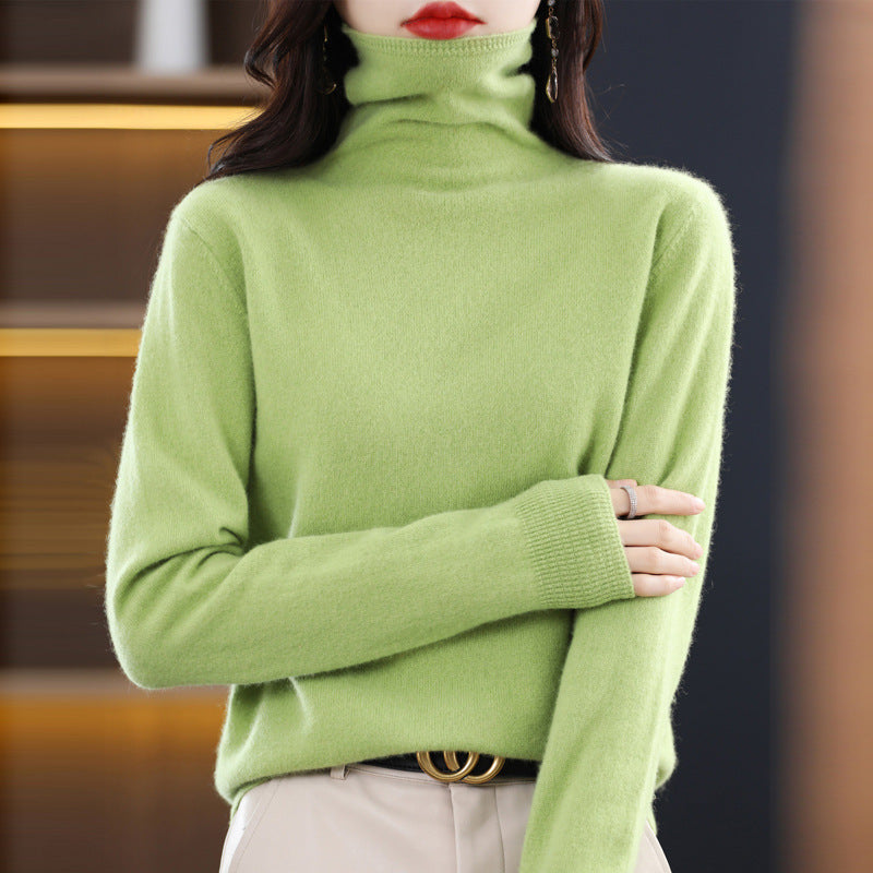 Seamless Pile Neck 100 Woolen Sweater Women's Pullover Knitted Bottom Turtleneck Cashmere Sweater