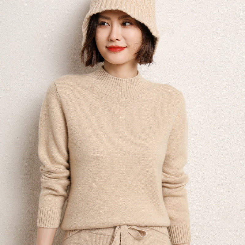 7 Pin Thickened Semi-Turtleneck Woolen Sweater Women's Fall/Winter 100 Wool Knitwear Atmospheric All-In-One Long Sleeve Sweater