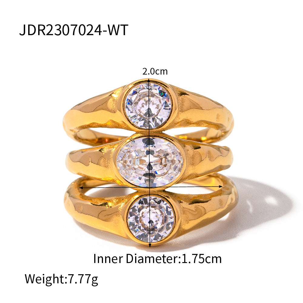 5pcs The Classic 18K Gold Stainless Steel Three-Layer Inlaid Zircon Ring Fashion Women's Hand Jewelry