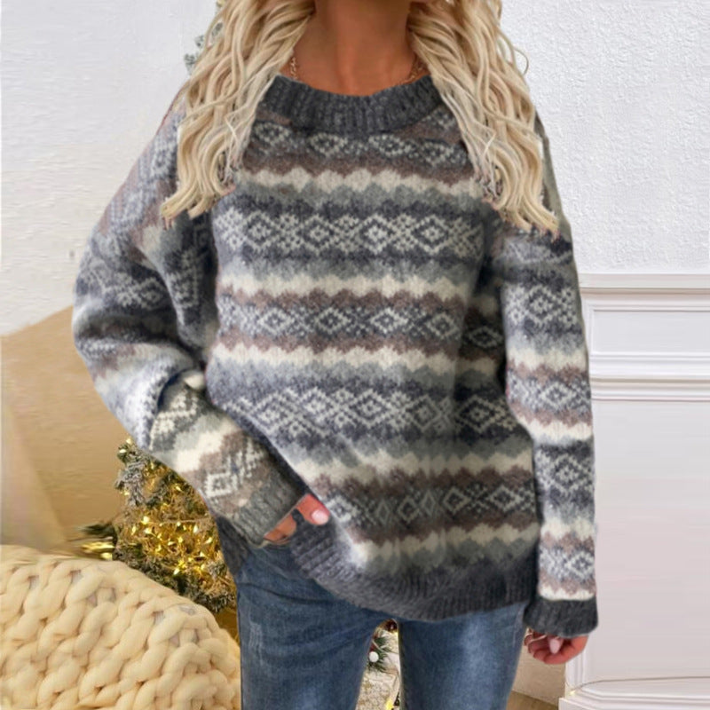 Women's Autumn And Winter New Christmas Round Neck Knitted Pullover Sweater Coat