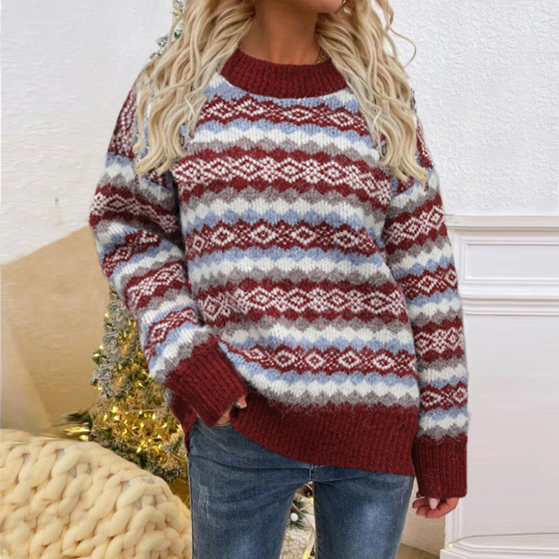 Women's Autumn And Winter New Christmas Round Neck Knitted Pullover Sweater Coat