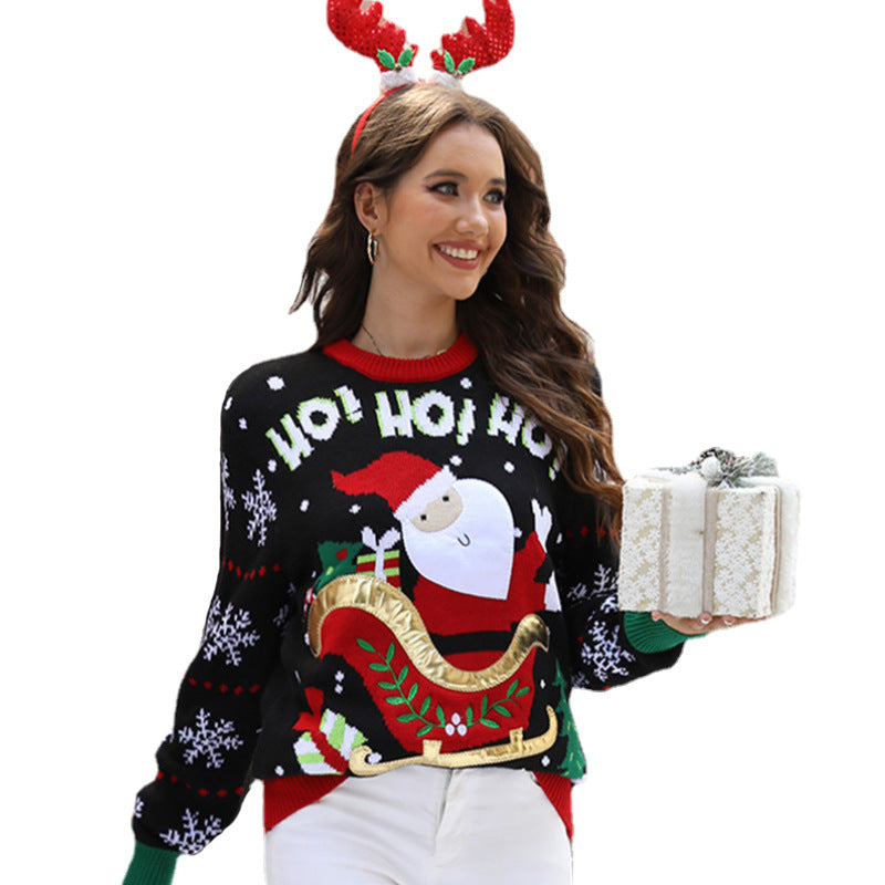 Santa Claus Sweater Women Autumn And Winter New Sweet Embroidered Pullover Christmas Sweater