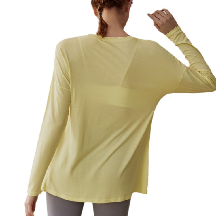 Sports Fitness Yoga Clothing Women's New Lulu Top Long Sleeve T-Shirt Loose Long Open Fork Knot Two Wear Smock