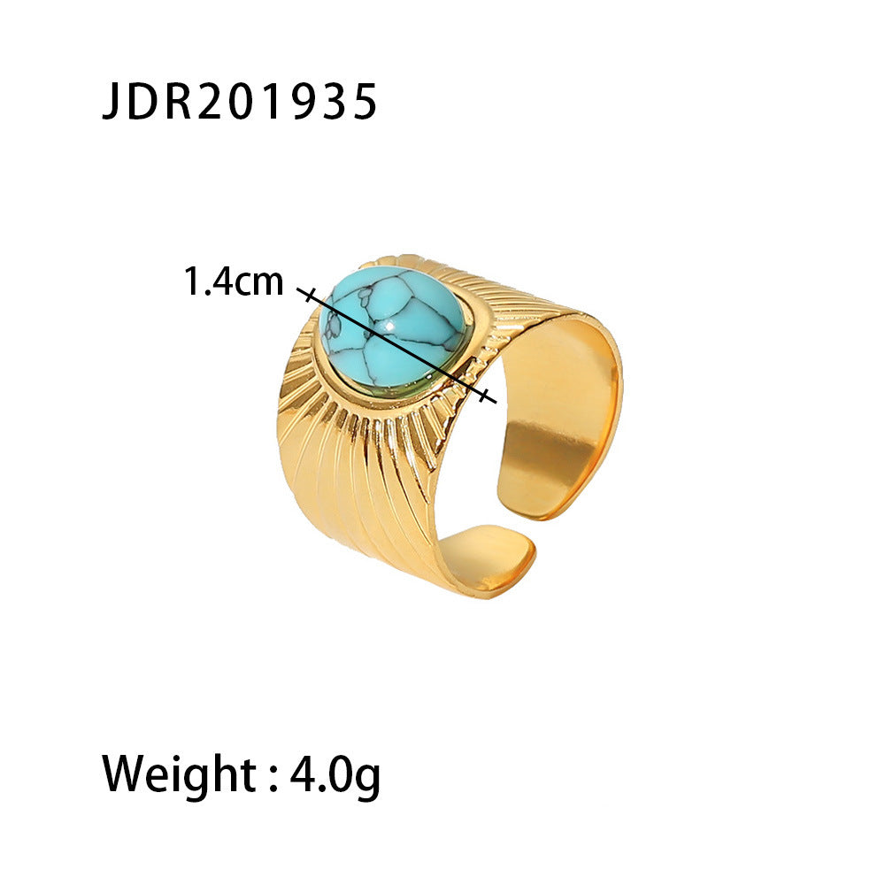 5pcs Vintage Stainless Steel Ring 18K Gold Plated Ring Set With Malachite Jewelry Accessories