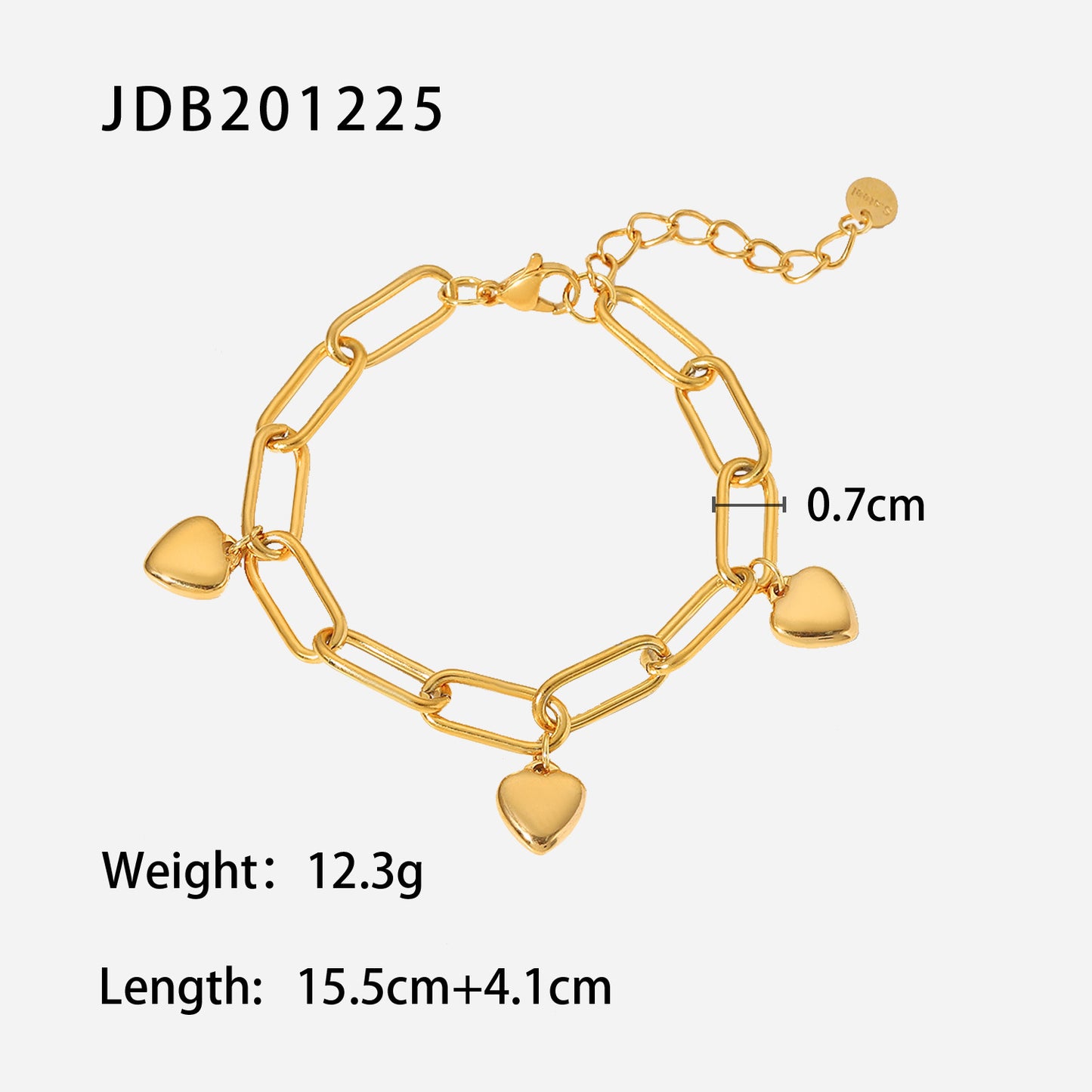 5pcs New Vintage Style Titanium Steel Bracelet 18K Gold Three Love Pendant Cross Chain Bracelet Women's Hand Jewelry