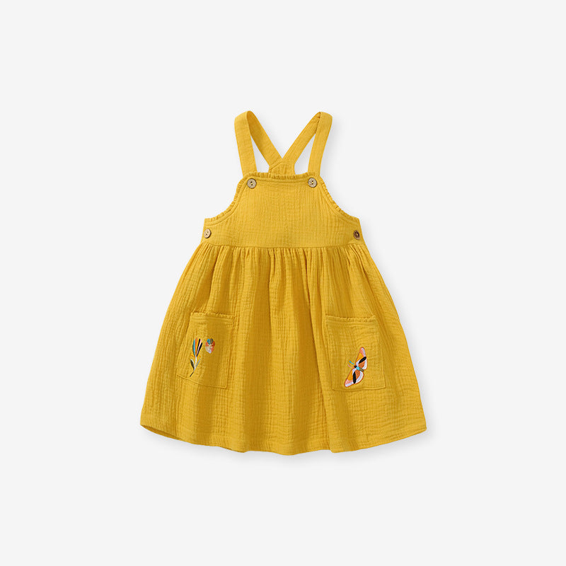 Girls Strap Dress Children's Skirt Autumn Cotton Skirt Embroidery Children's Skirt