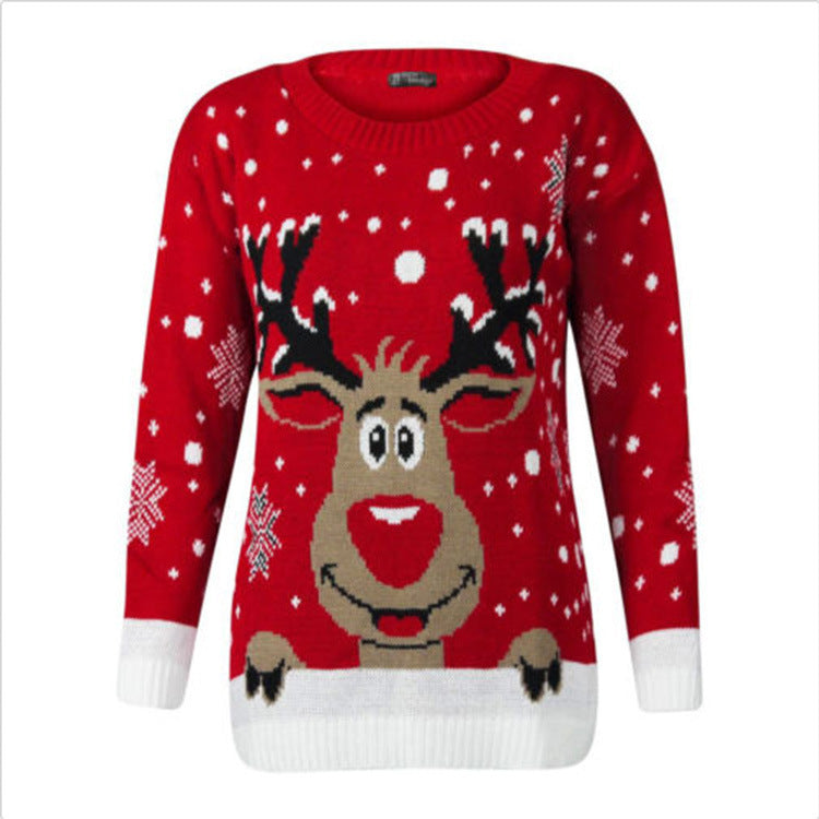 Christmas Autumn Winter Sweater Women Loose Lazy Fashion Pullover Moose Jacquard Knitwear