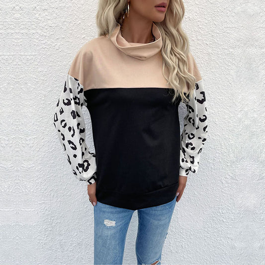 Autumn and Winter New Casual Leopard Print Jacket with Long-Sleeves and High-Neck Hoodie