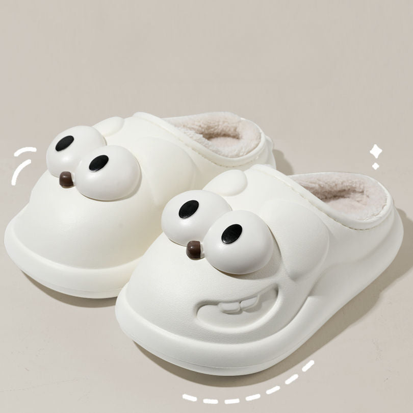 Waterproof Cotton Slippers Female Winter Cute Cartoon Big Eye Dog Stepping On Shit Sense Family Winter Slippers Female Winter Outside To Wear