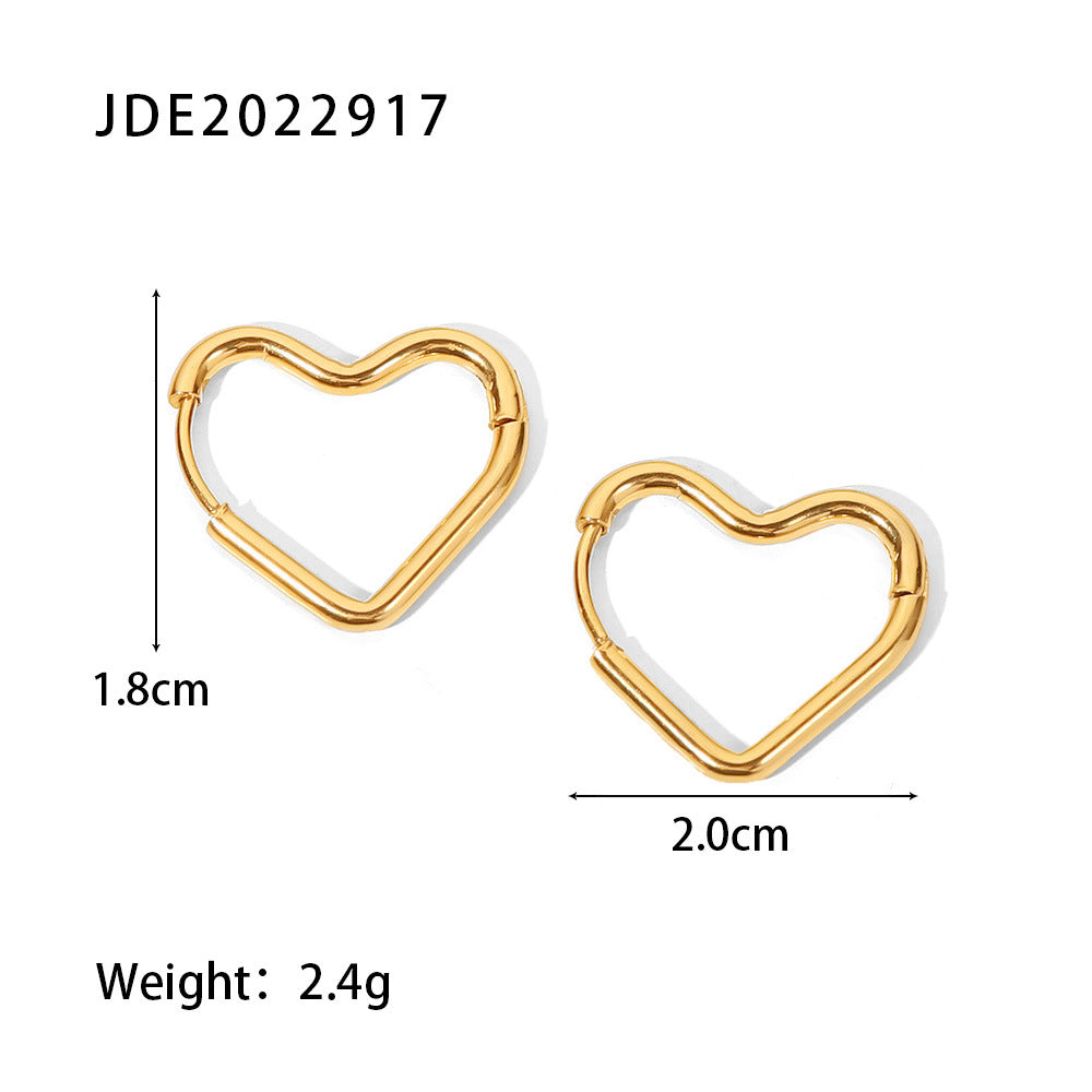 5pcs With Temperament Titanium Steel Earrings Stainless Steel Plated 18K Gold Love Stud Earrings With Earrings For Women