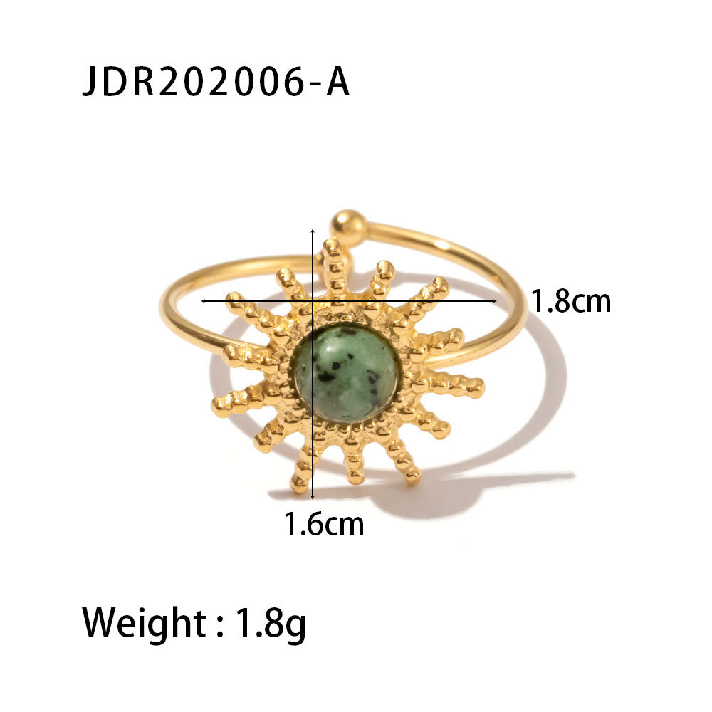 5pcs Vintage Stainless Steel Ring 18K Gold Plated Ring Set With Malachite Jewelry Accessories