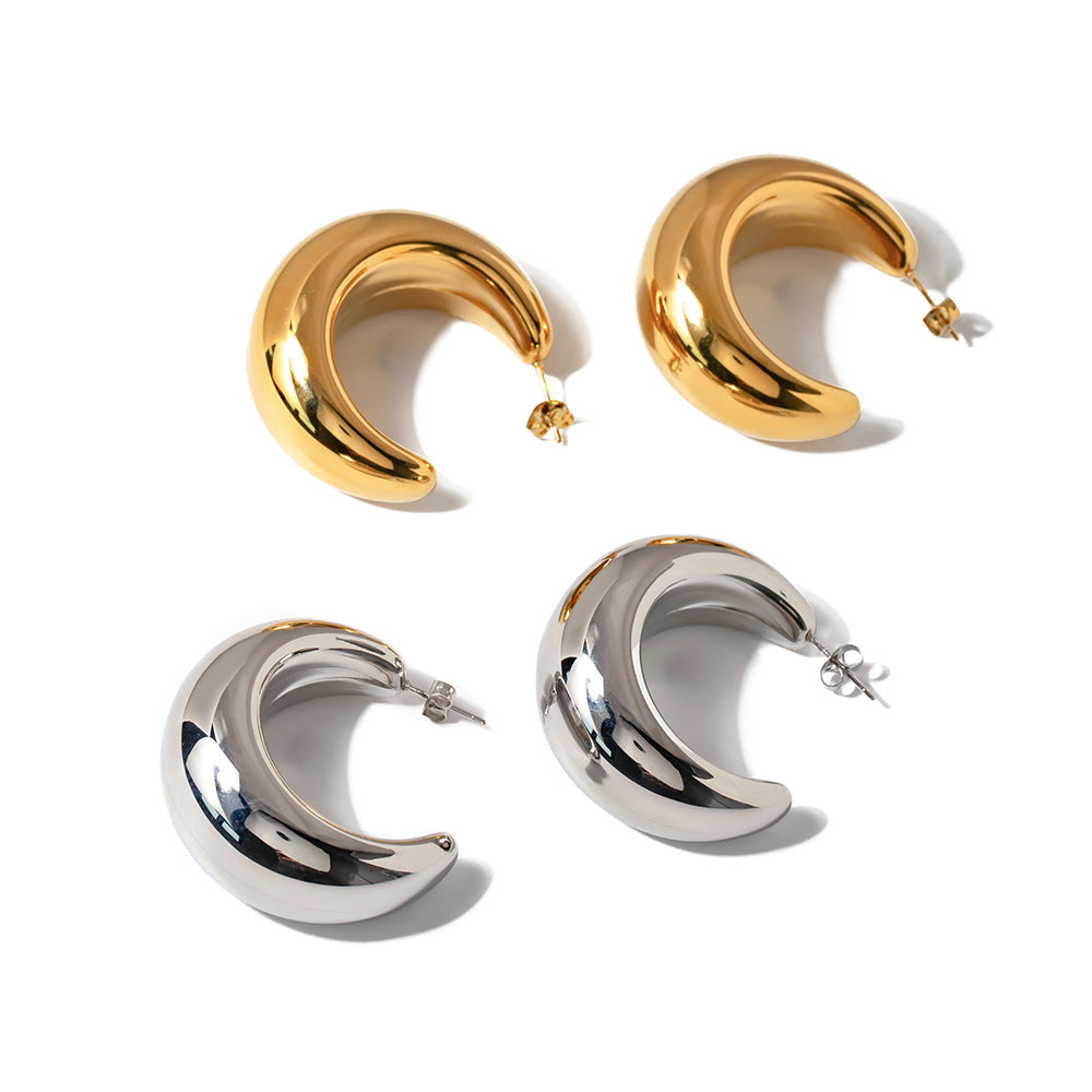 5pcs 18K Gold Stainless Steel Vintage Oversized Super Thick Lightweight Moon Shaped Gold Plated Earrings Earrings