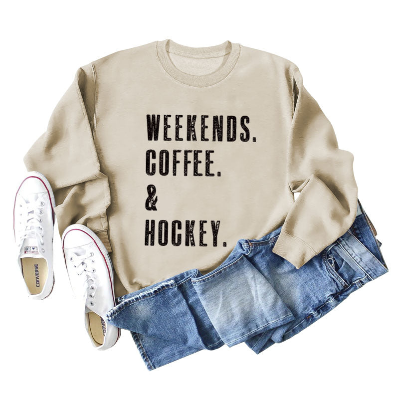 Weekends Coffee Letter Round Neck Loose Fall And Winter Long Sleeved Hoodie Woman