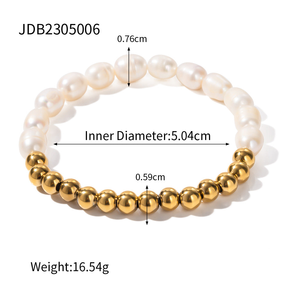 5pcs Stainless Steel Light Pearl Beads Beaded Bracelet Women's Pvd Electroplated 16K Gold Chain Bracelet