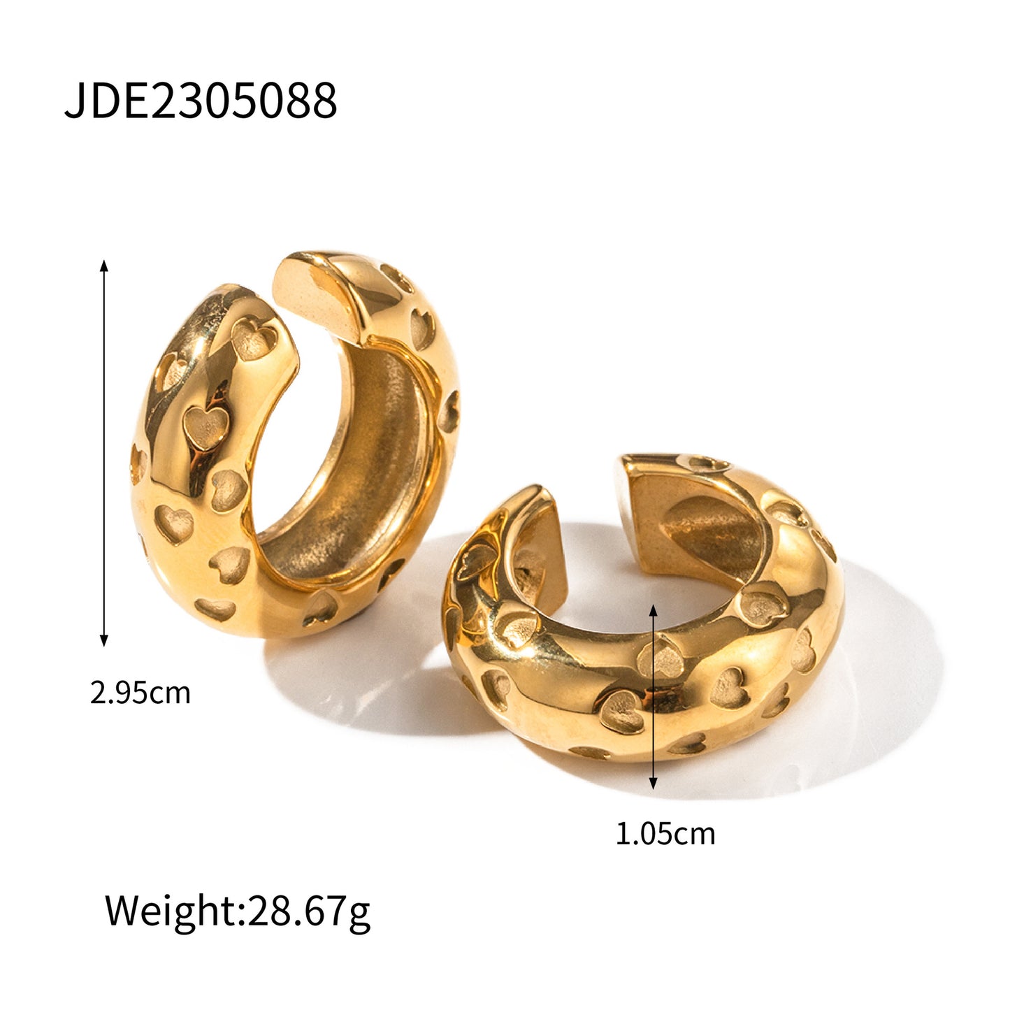 5pcs 18K Pure Gold Stainless Steel Thick Cylindrical Hollow Love Ear Clip Does Not Fade Jewelry