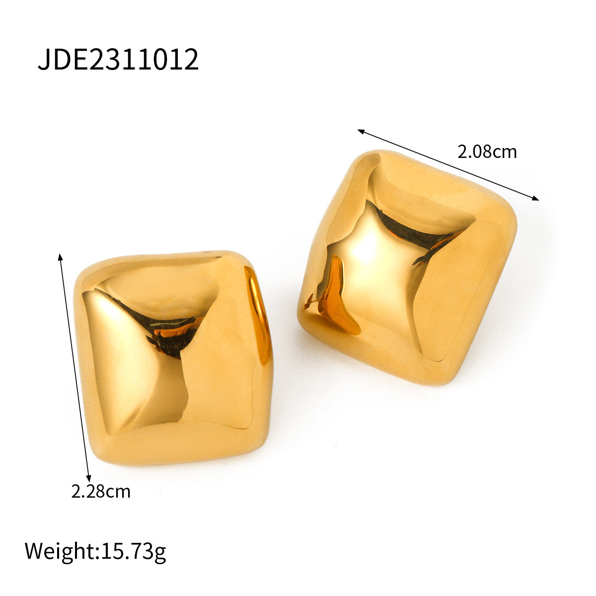 5pcs Geometry 18K Gold Stainless Steel Round Corner Rectangular Earrings Simple Earrings Cool Style Square Set