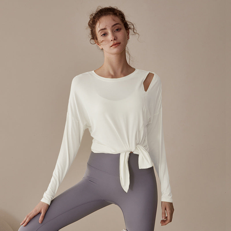 Sports Fitness Yoga Clothing Women's New Lulu Top Long Sleeve T-Shirt Loose Long Open Fork Knot Two Wear Smock