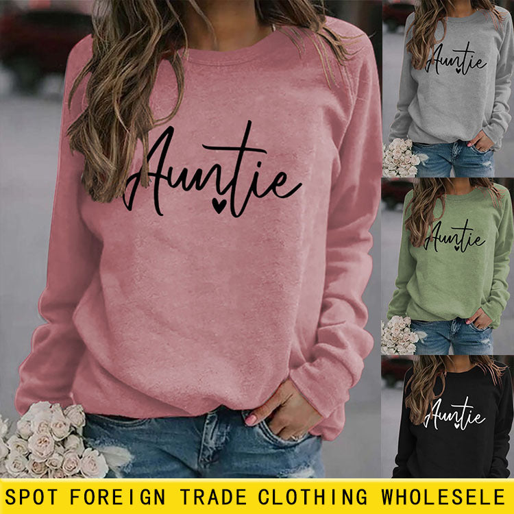 Round Neck Fashion Letter Women's Top Long Sleeved Auntie Printed Loose Ebay Hoodie