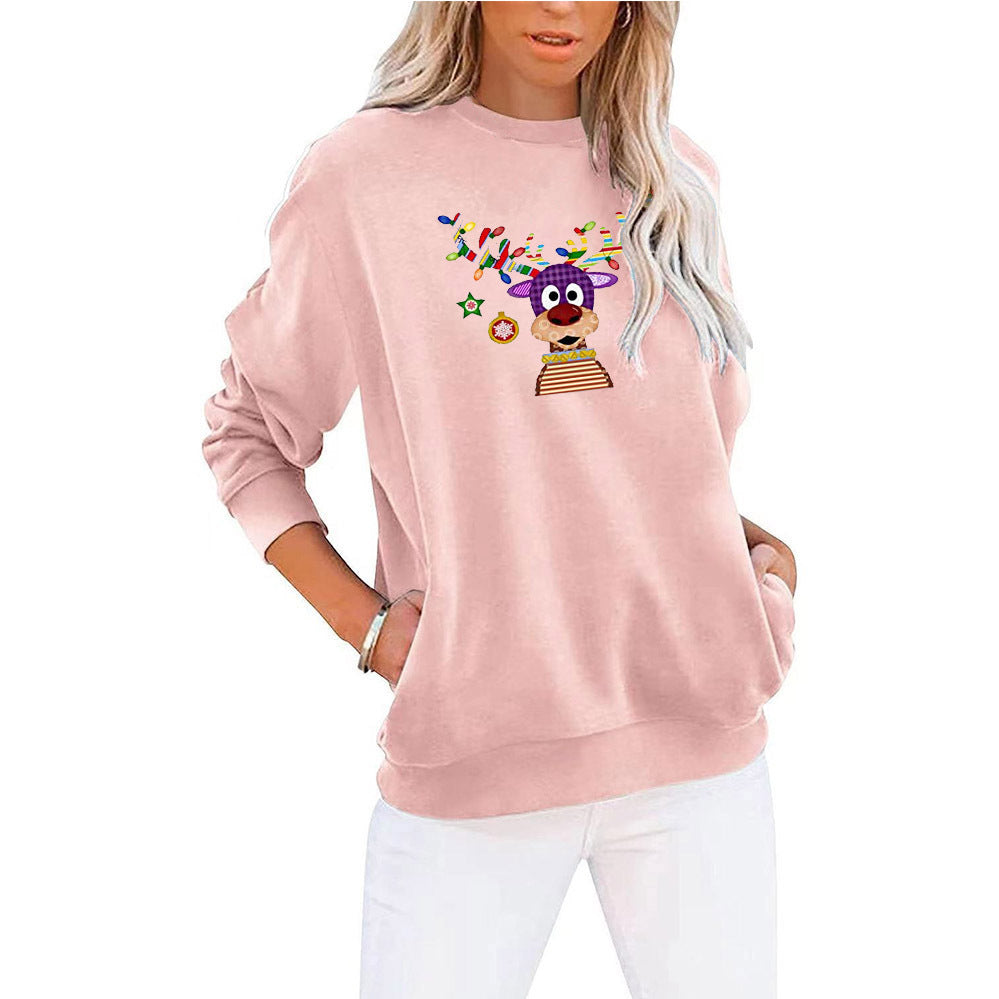 Autumn And Winter New Christmas Printed Hoodie Long-Sleeved Round Neck Hoodie