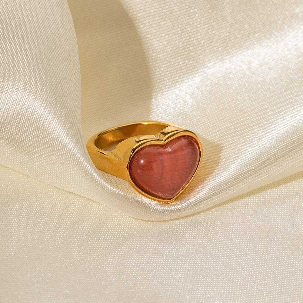 5pcs 18K Gold Heart Color Cat's Eye Stainless Steel Ring Fashion Light Luxury High Sense