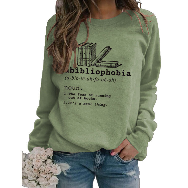 Crewneck Top Long Sleeve Abibliophobia Loose Print Ebay Hoodie