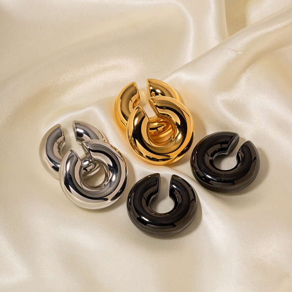 5pcs 18K Pure Gold Stainless Steel Thick Cylindrical Tube Hollow Ear Clip Does Not Fade Jewelry