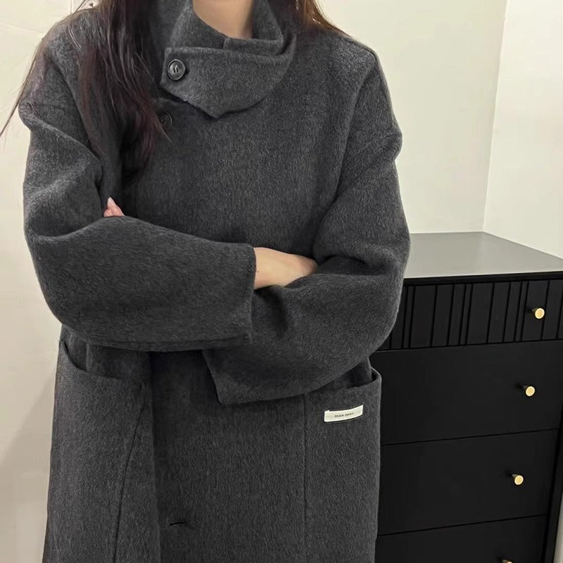 Autumn And Winter Stand Collar East Gate Big Pocket Long Long Wool Double-Sided Wool Coat Women's Coat Top