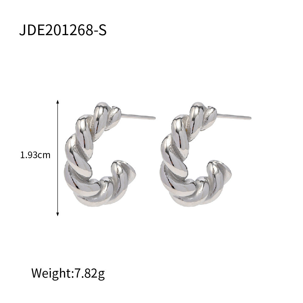 5pcs Steel Color Stainless Steel Smooth Hollow Earrings Blogger With Fashion All Round Hoop Earrings Girl