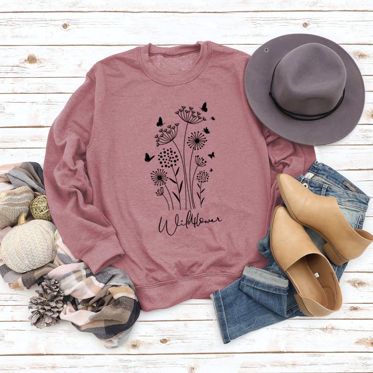 Wildflower Butterfly Letter Print Loose Casual Fall/Winter Long Sleeve Ebay Plus Size Hoodie