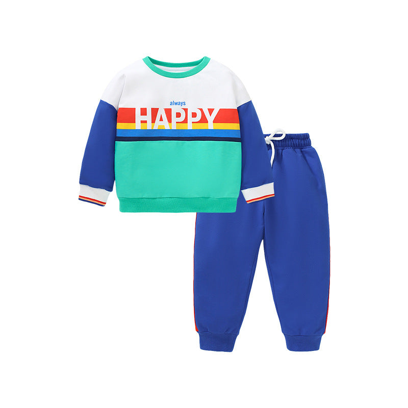 Boys Hoodie Suit New Autumn Children's Suit Printed Pure Cotton Trouser Suit