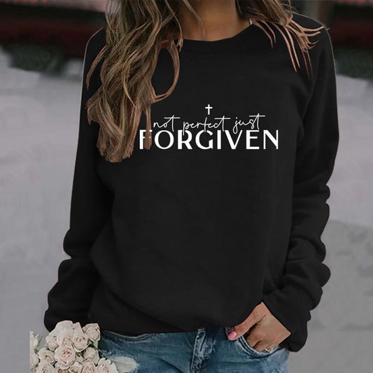 Not Perfect Just Forgiven Fashion Plus Size Long-Sleeved Crew-Neck Hoodie