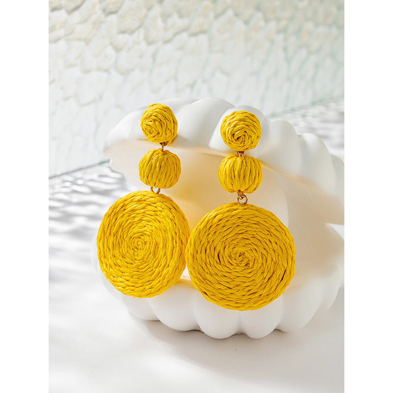 5 pairs Holiday Rattan Earrings For Women Spring And Summer Raffia Woven Earrings Temperament Earrings