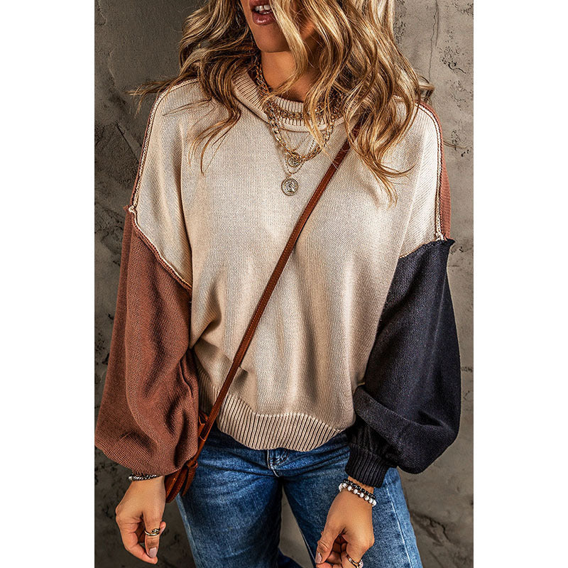 Autumn New Pullover Long Sleeve Top Female Personality Color Matching Warm Sweater Woman