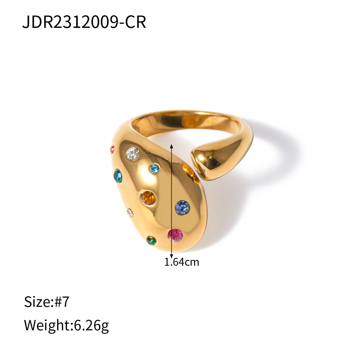 5pcs 18K Gold Stainless Steel Inlaid With Colored Diamond-Shaped Open Ring Jewelry