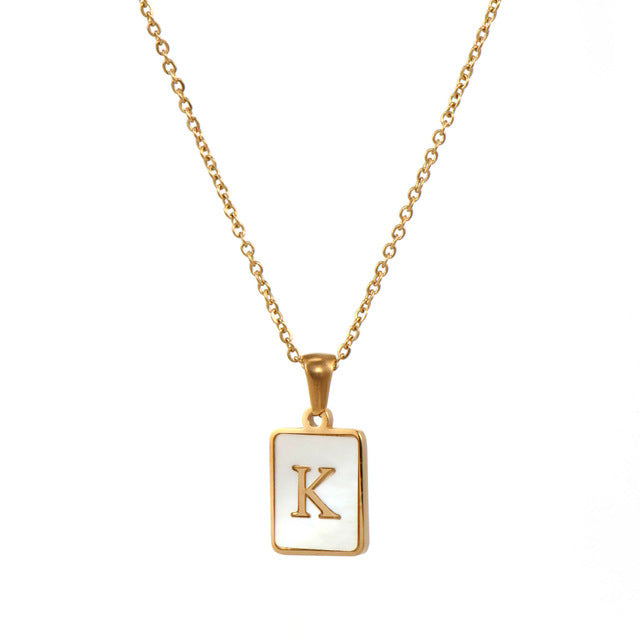 5pcs 18K Gold Stainless Steel Letter A-Z Necklace Ornament White Shell Letter Pendant Necklace For Women