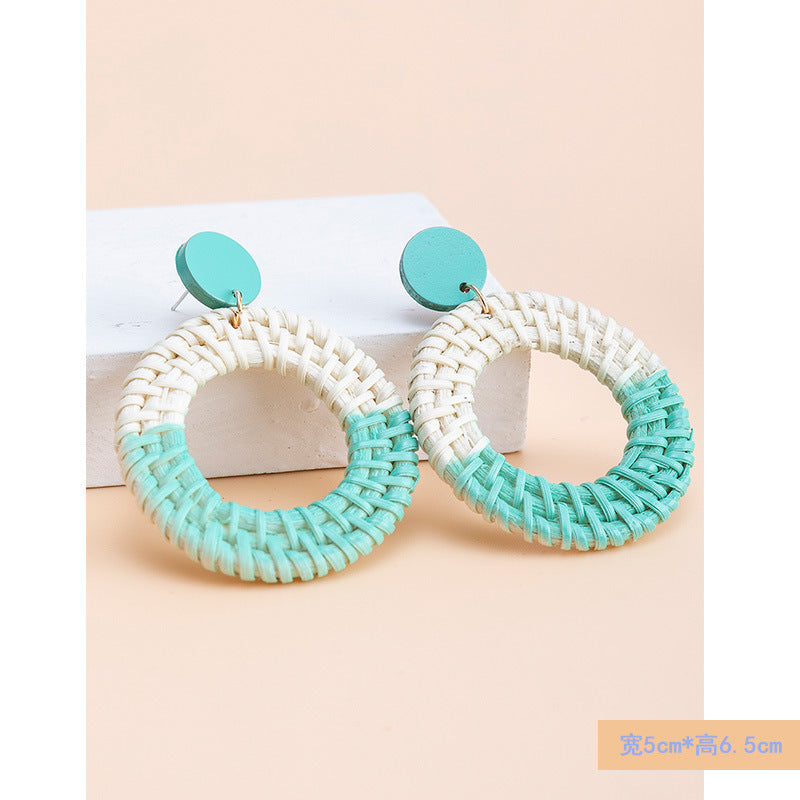 5 pairs Holiday Rattan Earrings For Women Spring And Summer Raffia Woven Earrings Temperament Earrings